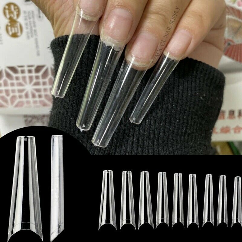 Xxl Coffin Nail Tips Half Cover Extra Long C Curve Acrylic Extension False Nails
