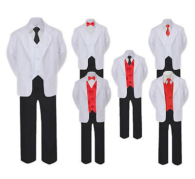 Formal Black White Suit Set Red Bow Tie Neck Tie Vest Boy Baby Toddler Teen