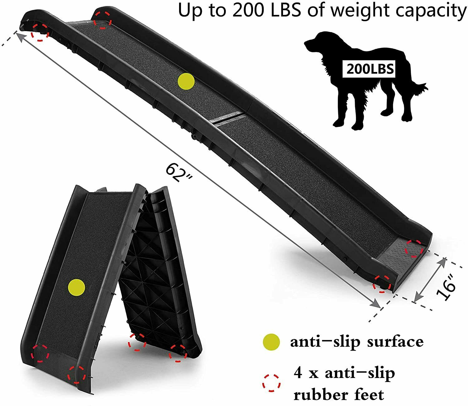 62'' Bi-fold Portable Dog Pet Ramp For Large Pet Folding Car Boot Ladder Step