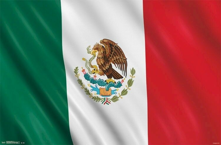MEXICO FLAG POSTER ~ BANDERA 22x34 Aztec Eagle Red White Green Tenochtitlan