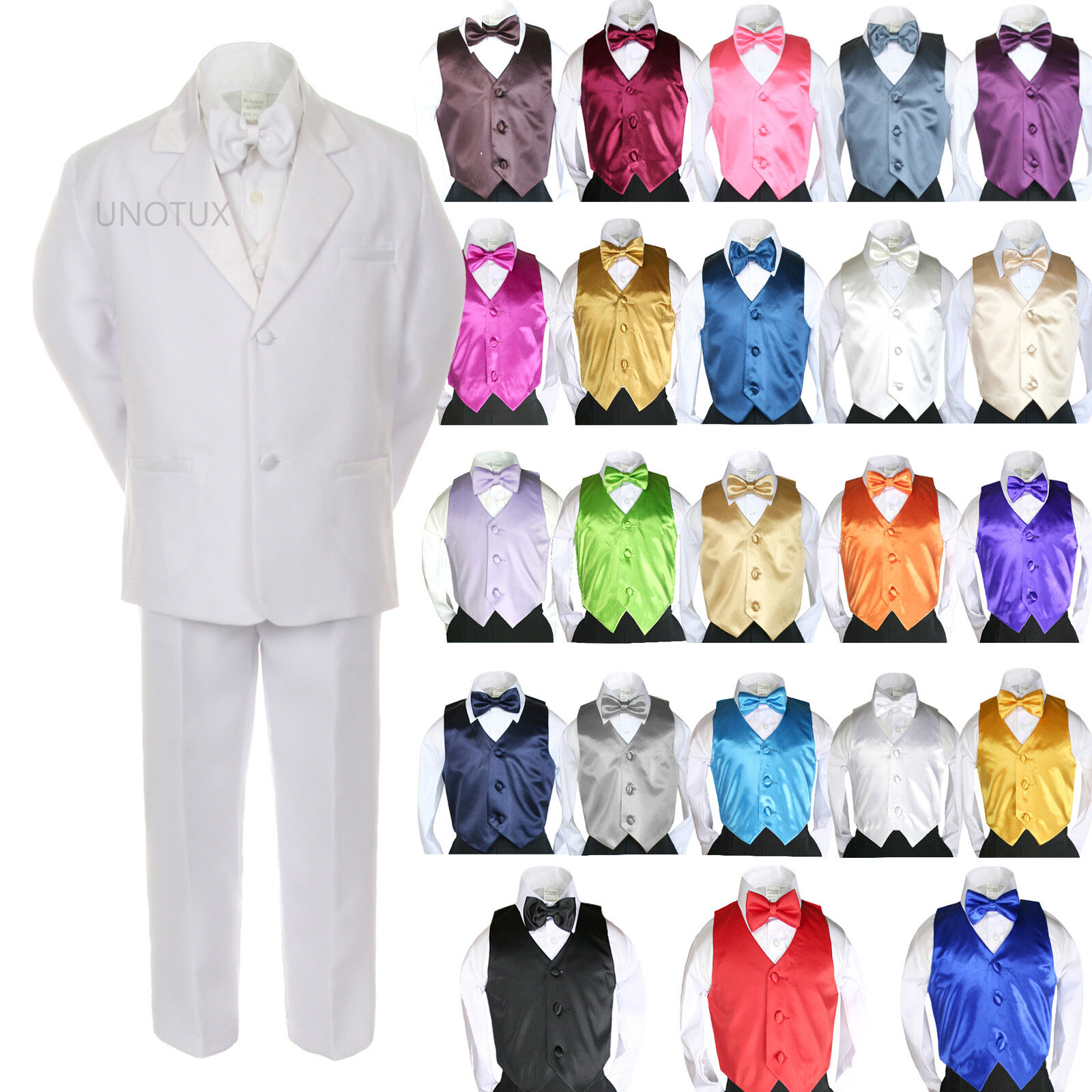 New Boy Kid Formal Wedding 7pc White Suit Tuxedo Royal Blue Vest Tie sz 4-14