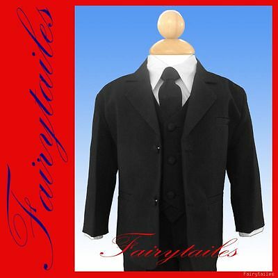Boy Black Formal Tuxedo Tux Suit W/tie Choice Of Sizes