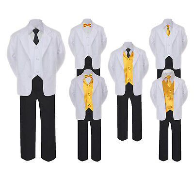 Formal Black White Suit Set Yellow Bow Tie Neck Tie Vest Boy Baby Toddler Teen