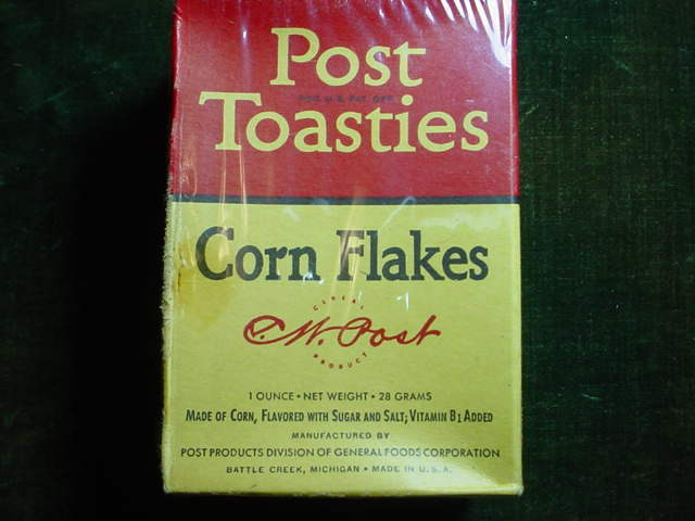 Vintage 1950's? Post Toasties Corn Flakes Cereal Unopened Single Serving Box