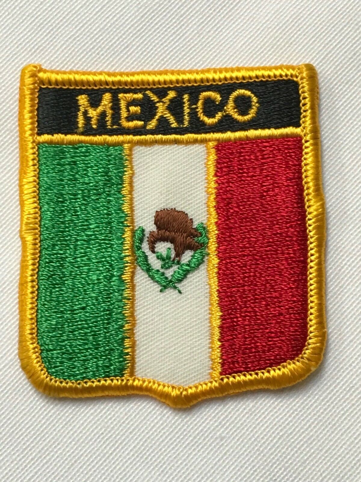Vintage Patch Mexico Shield W/ Mexican Flag Embroidered Coat Of Arms 2.5" X 2.5"