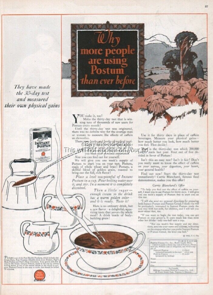 1926 Postum Post Cereal Battle Creek Michigan Vintage Kitchen Décor Print Ad