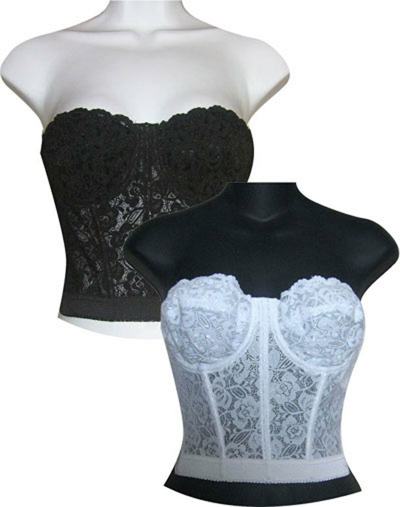 Low Plunge Backless & Strapless Bridal Lace Corset Girdle Underwire Bra Bustier