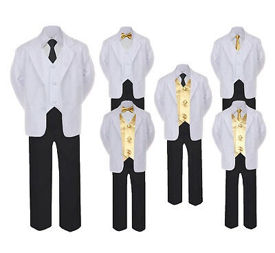 Formal Black White Suit Set Mustard Bow Tie Neck Tie Vest Boy Baby Toddler Teen