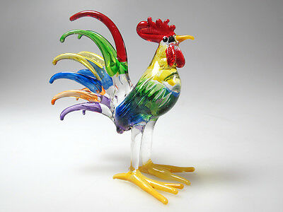 Glass Rooster Chicken Figurine Country Kitchen Decor Miniature Hand Blown Art