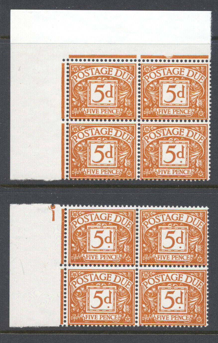 Great Britain Gb Uk 1969 5d Postage Due (#j71,sg#d72) Blocks Mnh £64/$85