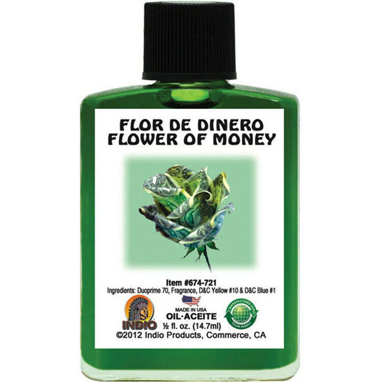 Indio Products Flower of Money Oil 1/2 oz Wealth Abundance Money Oil Botanica