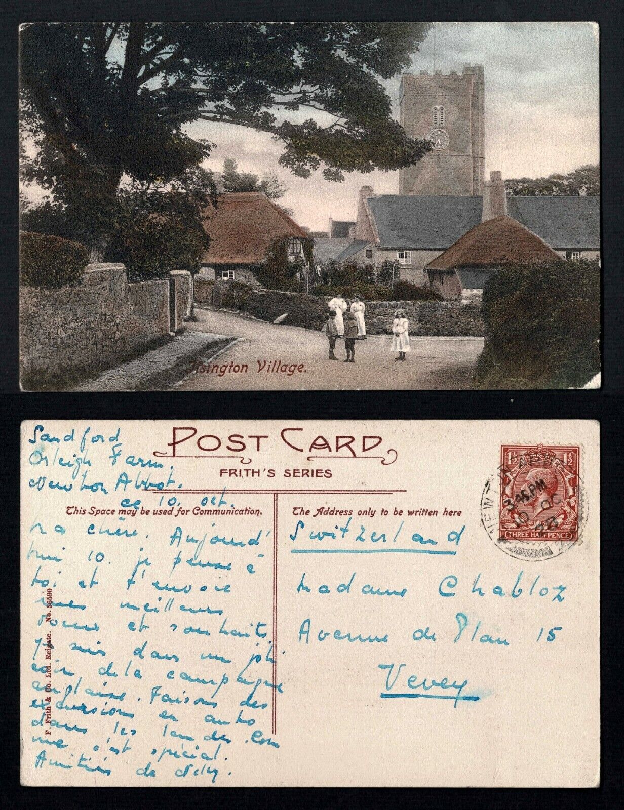 England Post Card Jpsington Village 1938 To Vevey Switzerland