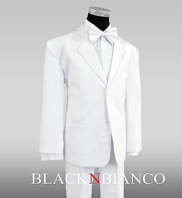 Formal Boys White Tuxedo Suit With White Bow Tie All Sizes For Kids