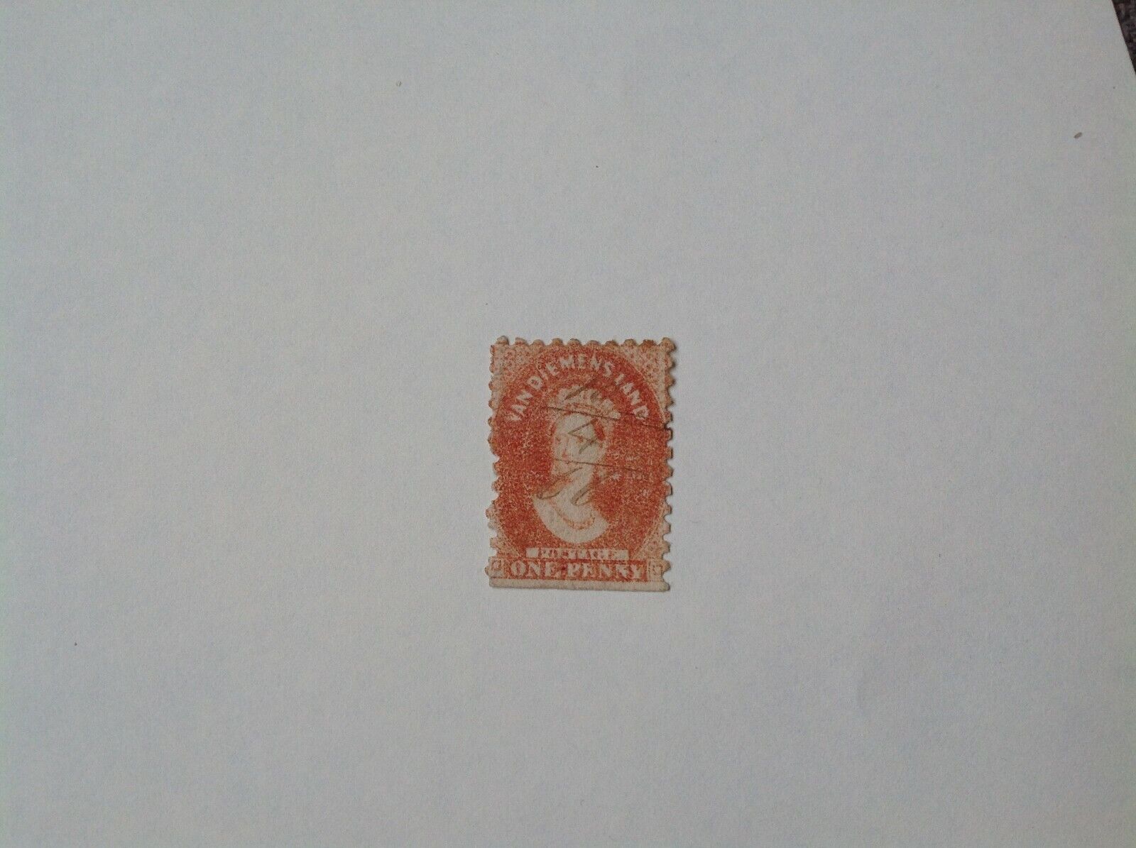 Tasmania (Van Diemansland) 1d red per,hand date cancelled 10/4/1866 bottom posit