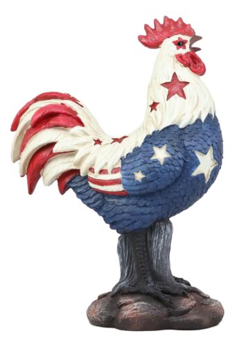 Large Good Morning America Patriotic USA Flag Rooster Chicken Statue 12.25